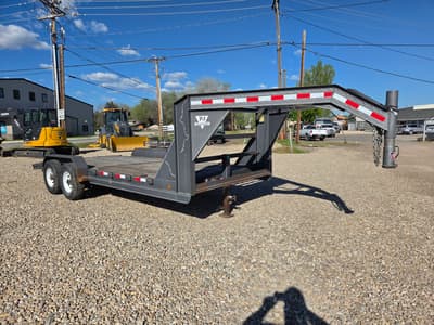 2003 PJ 83"x20' Gooseneck Equipment Trailer 14K, 18'+2' Dovetail, Stow Away Ramps, Rear Reciever Hitch - Thumbnail 1